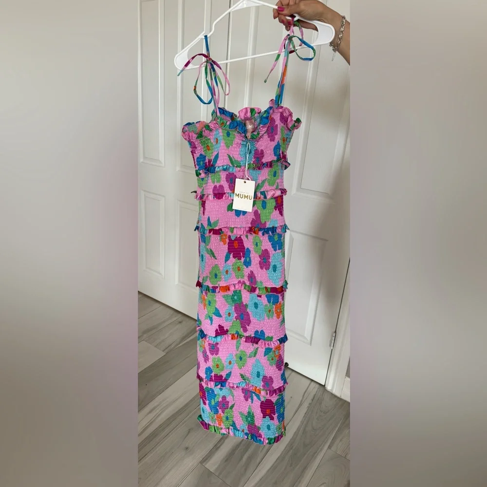 Show me your mumu dress NWT!! Stella smocked dress pink Piccadilly floral XL - Picture 4 of 5